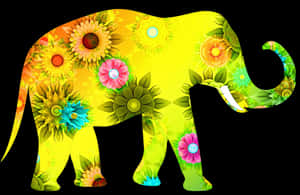 Floral Patterned Elephant Illustration PNG image with transparent background