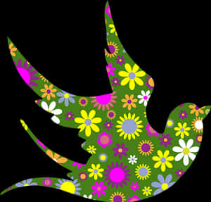 Floral Patterned Swallow Silhouette PNG image with transparent background