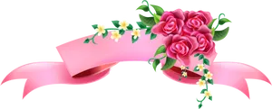 Floral Pink Ribbon Banner Design PNG Image