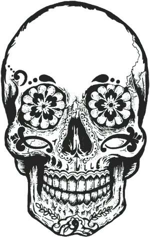 Floral Skull Tattoo Design PNG Image