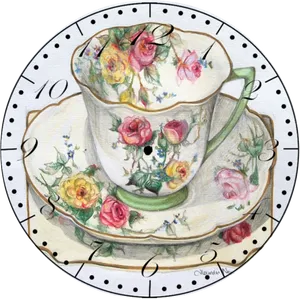 Floral Teacup Clock Illustration PNG Image