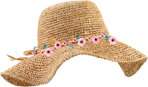 Floral Trimmed Straw Hat PNG Image