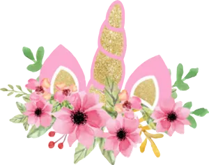 Floral Unicorn Horn Decoration.png PNG Image