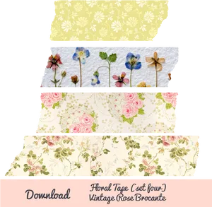 Floral Washi Tape Designs Vintage Rose Brocante PNG Image