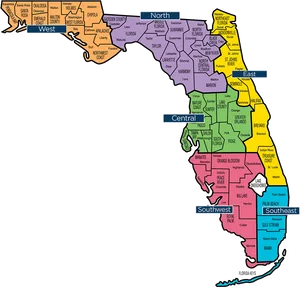 Florida Regional Map Color Coded PNG Image