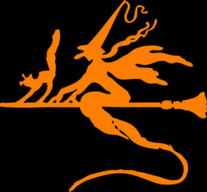 Flying Witch Silhouette Orange Black PNG image with transparent background