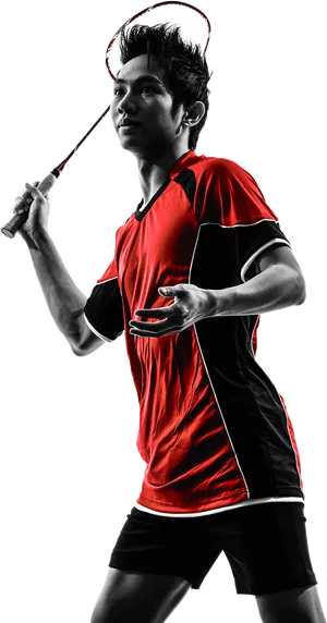 Focused Badminton Player Ready Position PNG Image