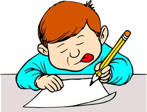 Focused Child Drawingwith Pencil PNG Image