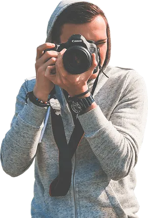 Focused Photographerin Action PNG Image