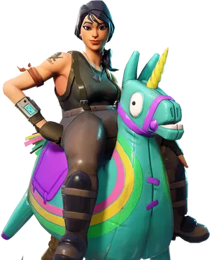 Fortnite Character Riding Llama Inflatable PNG Image