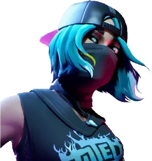 Fortnite Characterwith Blue Hairand Cap PNG Image