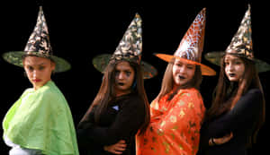 Four Witchesin Costume PNG image with transparent background