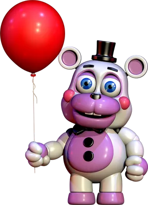 Freddy Fazbear With Red Balloon PNG Image