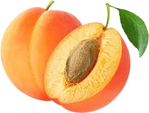 Fresh Apricotand Halfwith Seedand Leaf PNG Image