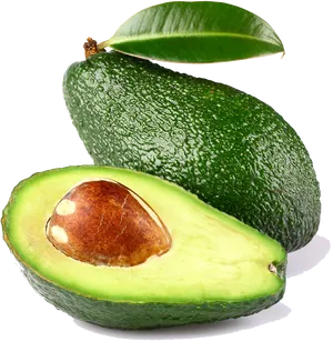 Fresh Avocado Halfand Wholewith Leaf PNG Image