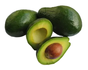 Fresh Avocado Halvesand Whole PNG Image