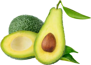 Fresh Avocado Halvesand Whole PNG Image