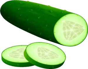 Fresh Cucumberand Slices Graphic PNG Image