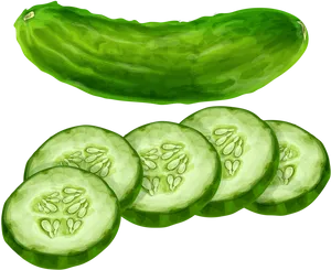 Fresh Cucumberand Slices Illustration PNG Image