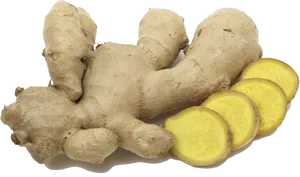 Fresh Ginger Rootand Slices.png PNG Image