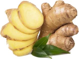 Fresh Ginger Rootand Slices.png PNG Image