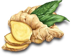 Fresh Ginger Rootand Slices.png PNG Image