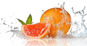 Fresh Grapefruit Splash Water Droplets PNG Image