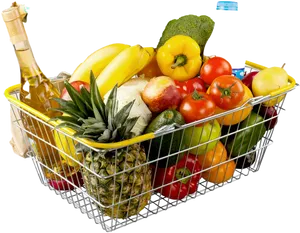 Fresh Grocery Shopping Basket Fruits Vegetables PNG Image