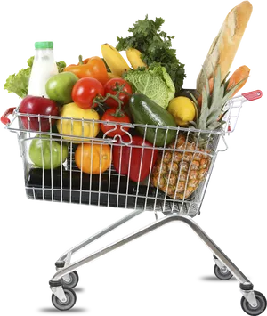 Fresh Grocery Shopping Cart Full Of Produce PNG Image