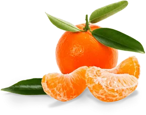 Fresh Mandarin Orange With Leaves PNG Image