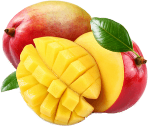 Fresh Mangoand Cut Piecewith Leaves PNG with transparent background