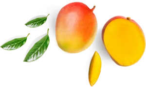 Fresh Mangoand Sliceswith Leaves.png PNG Image