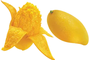 Fresh Mangoand Slicewith Water Drops.png PNG Image