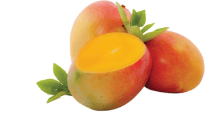 Fresh Mangoes With Green Leaves PNG image with transparent background