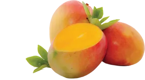 Fresh Mangoes With Green Leaves PNG Image