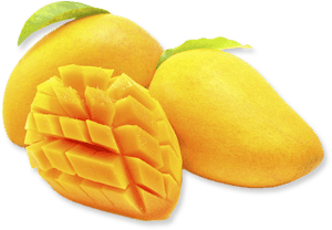 Fresh Mangoesand Cut Piece PNG image with transparent background