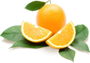 Fresh Orange Slices Green Leaves PNG Image