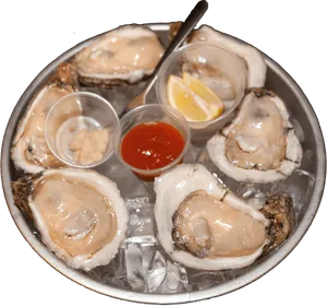 Fresh Oysterson Icewith Condiments PNG Image