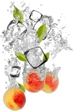 Fresh Peaches Splash Ice Cubes PNG image with transparent background
