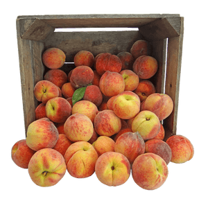 Fresh Peachesin Wooden Crate PNG image with transparent background