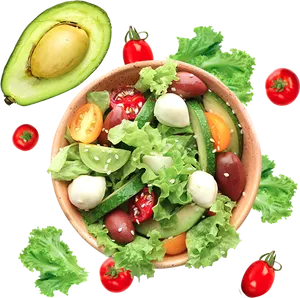 Fresh Vegetable Salad Bowl Avocado Tomatoes PNG Image