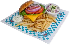 Fried Fish Sandwich Meal Setup PNG Image