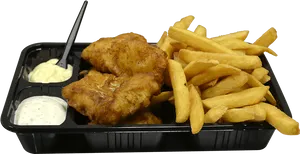 Fried Fishand Chipswith Dipping Sauces PNG Image