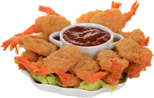 Fried Shrimp Platterwith Dipping Sauce PNG Image