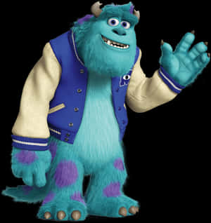 Friendly Blue Monster Greeting PNG image with transparent background