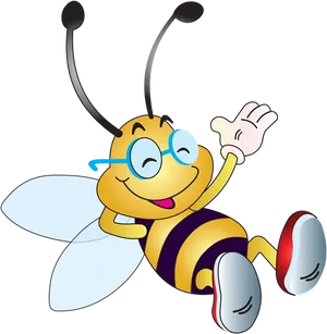 Friendly Cartoon Bee Waving PNG Image