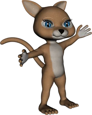 Friendly Cartoon Kitten Waving PNG Image