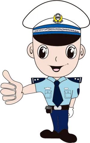 Friendly Cartoon Policeman Giving Thumbs Up PNG Image