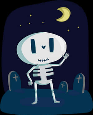 Friendly_ Cartoon_ Skeleton_ Waving PNG image with transparent background