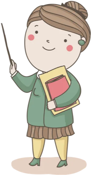 Friendly Cartoon Teacher Holding Bookand Pointer PNG Image